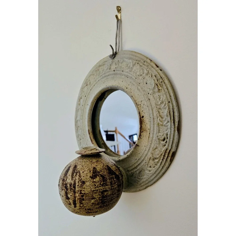VTG Ceramic Border/Oil Lamp/Bud Vase Hanging Mirror Round